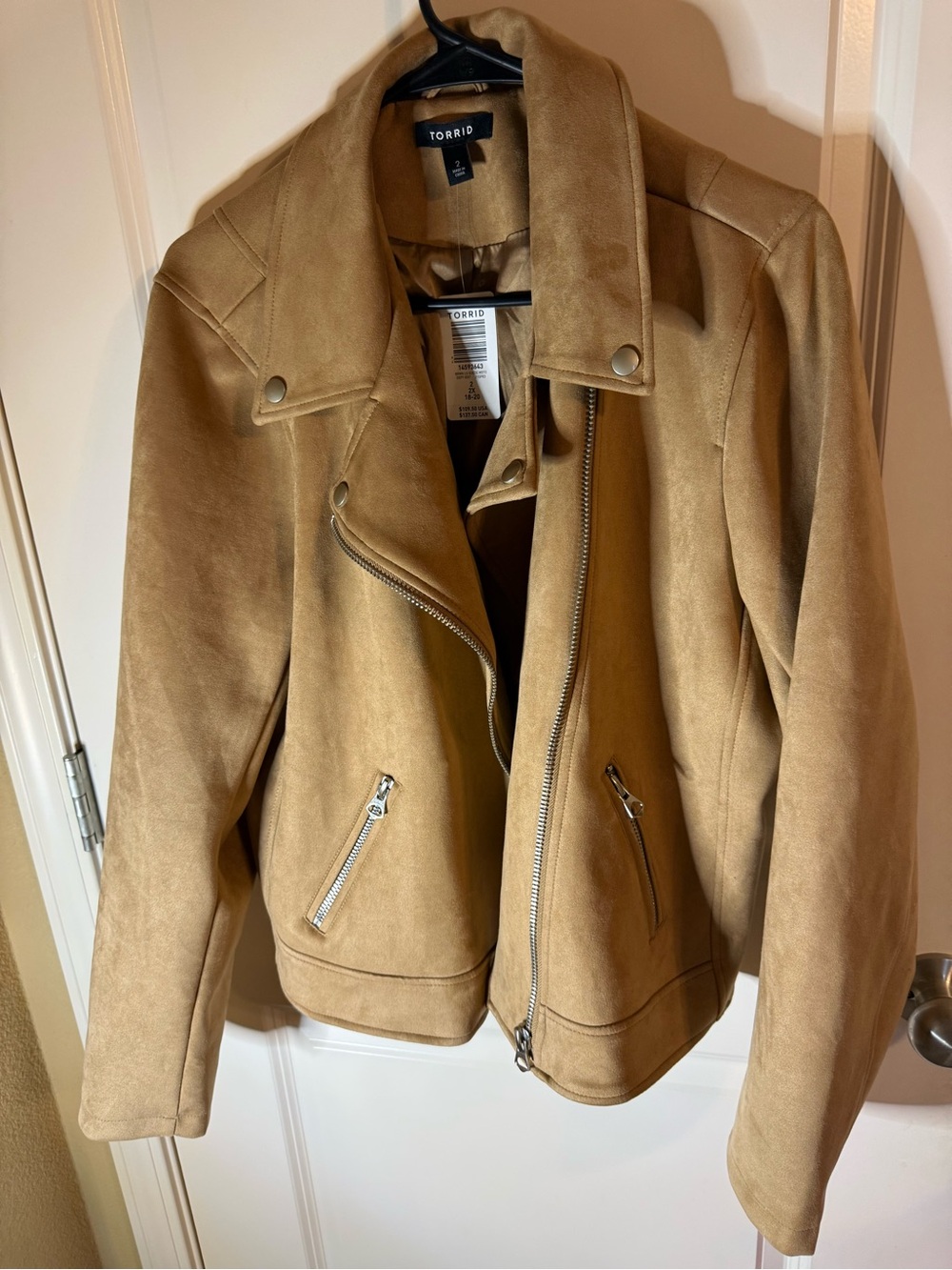 NWT Torrid Faux Suede Moto Jacket Camel Tan Size 2X Cropped Motorcycle Jacket
